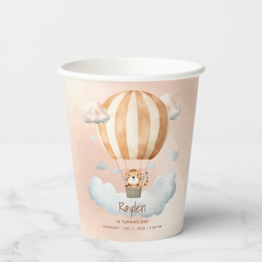 Whimsical Schattige Tiger Hete Luchtballon 1e Verj Papieren Bekers (Achterkant)