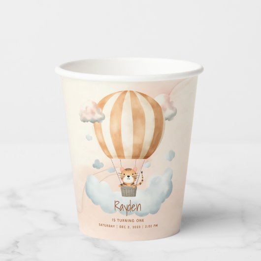 Whimsical Schattige Tiger Hete Luchtballon 1e Verj Papieren Bekers (Voorkant)