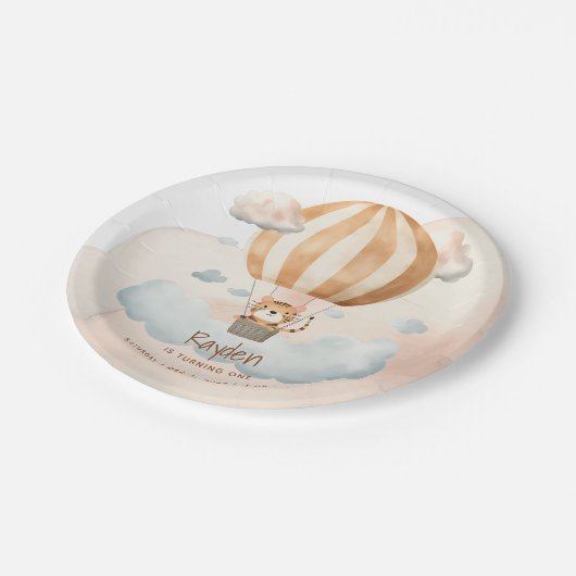 Whimsical Schattige Tiger Hete Luchtballon 1e Verj Papieren Bordje (Gekanteld)