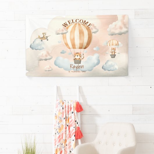 Whimsical Schattige Tiger Hete Luchtballon 1e Verj Spandoek (Insitu)