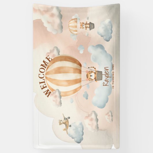 Whimsical Schattige Tiger Hete Luchtballon 1e Verj Spandoek (Verticaal)