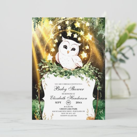 Whimsical Schattige Uil Baby shower Kaart (Staand voorkant)