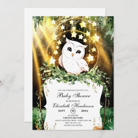 Whimsical Schattige Uil Baby shower Kaart (Voorkant / Achterkant)