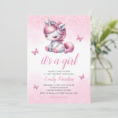 Whimsical Schattige Waterverf eenhoorn meisje baby Kaart (Staand voorkant)