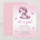 Whimsical Schattige Waterverf eenhoorn meisje baby Kaart (Voorkant / Achterkant)