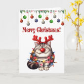 Whimsical Schattigee Cat Christmas Gevouwen Wenska Kaart (Gele Bloem)