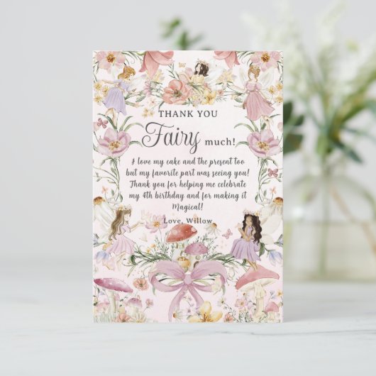 Whimsical Schattigee feeën Verjaardag Wildflower G Bedankkaart (Staand voorkant)