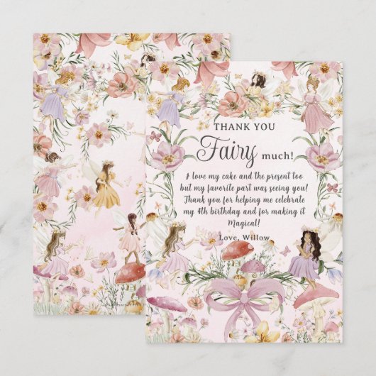 Whimsical Schattigee feeën Verjaardag Wildflower G Bedankkaart (Voorkant / Achterkant)