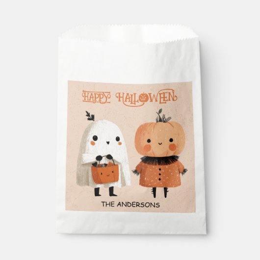Whimsical Schattigee Ghost & Pumpkin Waterverf Hal Bedankzakje (Voorkant)