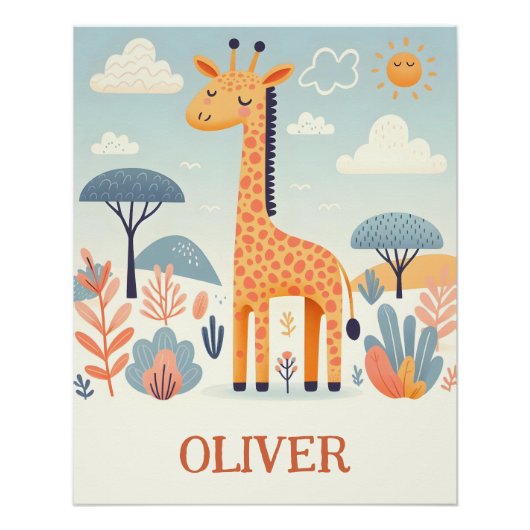 Whimsical Schattigee Giraffe in Savanna Perfect Poster (Voorkant)