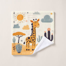 Whimsical Schattigee Giraffe in Savanna Washandje