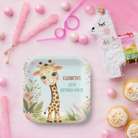 Whimsical Schattigee Giraffe Verjaardag Kinder Par Papieren Bordje (Feest)