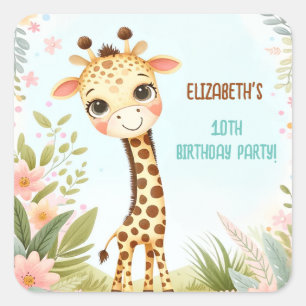 Whimsical Schattigee Giraffe Verjaardag Kinder Par Vierkante Sticker