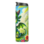 Whimsical Schattigee Green Dragon Cartoon Thermosbeker (Geroteerd rechts)