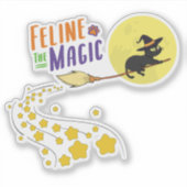 Whimsical Schattigee Heks Zwarte Kat Cartoon Hallo Sticker (Voorkant)