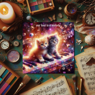 Whimsical Schattigee Kittens Musical Piano Valenti Feestdagenkaart