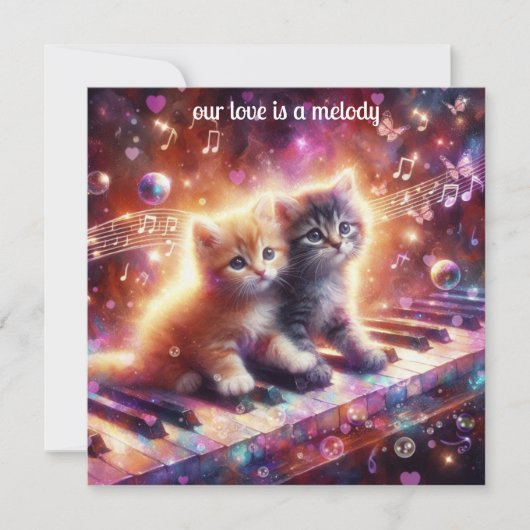 Whimsical Schattigee Kittens Musical Piano Valenti Feestdagenkaart (Voorkant)