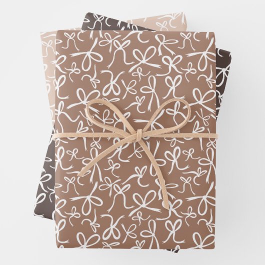 Whimsical Schattigee Mocha Brown Bows Pattern Girl Inpakpapier Vel (In situ)
