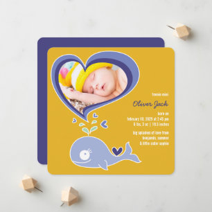 Whimsical Schattigee Paarse Walvis Baby Boy Foto G Aankondiging