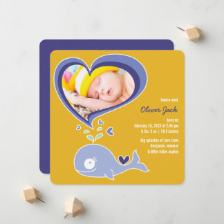 Whimsical Schattigee Paarse Walvis Baby Boy Foto G Aankondiging