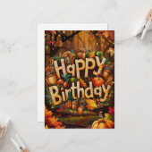 Whimsical Schattigee pompoen Herfst Herfst Happy B Kaart (Voorkant / Achterkant in situ)