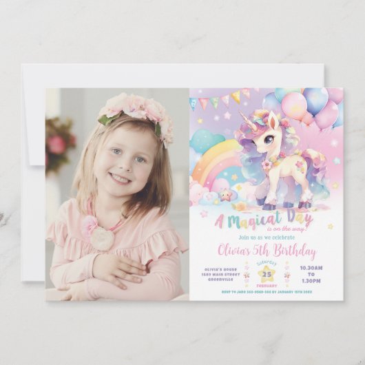 Whimsical Schattigee Regenboog Eenhoorn Magische V Kaart (Voorkant)