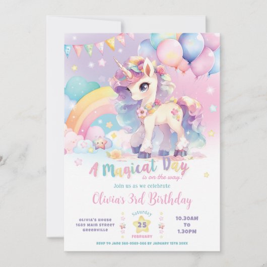 Whimsical Schattigee Regenboog Eenhoorn Magische V Kaart (Voorkant)