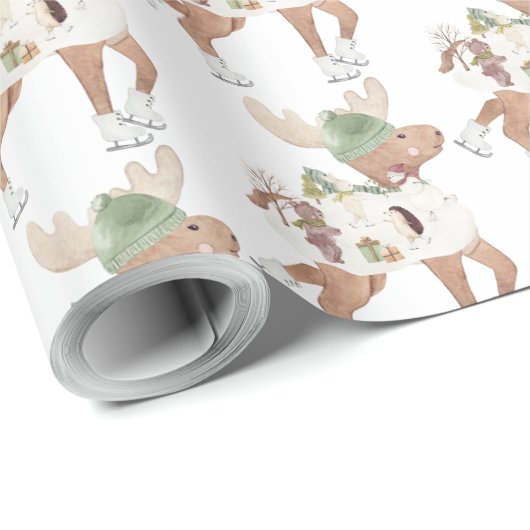 Whimsical Schattigee rendier schaatsen kerst Cadeaupapier (Rol Hoek)