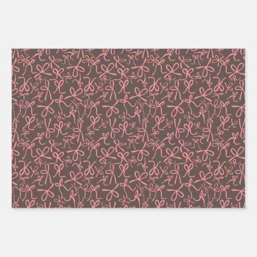 Whimsical Schattigee Roze Mocha Bows Patroon Girly Inpakpapier Vel (Voorkant 2)
