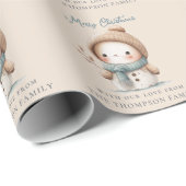 Whimsical Schattigee Sneeuwman Naam Vrolijk Kerstf Cadeaupapier (Rol Hoek)