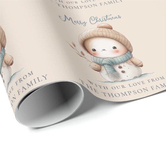 Whimsical Schattigee Sneeuwman Naam Vrolijk Kerstf Cadeaupapier (Rol Hoek)