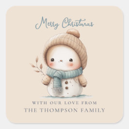 Whimsical Schattigee Sneeuwman Naam Vrolijk Kerstf Vierkante Sticker