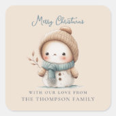 Whimsical Schattigee Sneeuwman Naam Vrolijk Kerstf Vierkante Sticker (Voorkant)