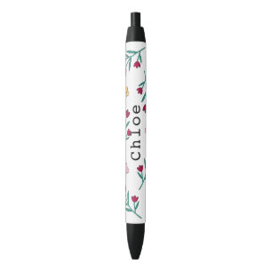 Whimsical Schattigee Spring Floral gepersonaliseer Zwarte Inkt Pen
