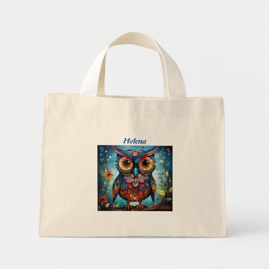 Whimsical Schattigee Uil Gepersonaliseerd Mini Tote Bag (Voorkant)