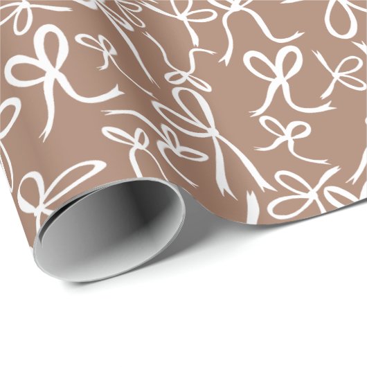 Whimsical Schattigee Witte Choco Bogen Patroon Cha Cadeaupapier (Rol Hoek)