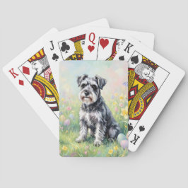 Whimsical Schnauzer with Easter Eggs Pokerkaarten