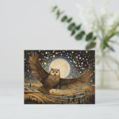Whimsical Schuur Uil in de Magische Hemel Briefkaart (Staand voorkant)