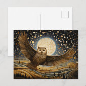 Whimsical Schuur Uil in de Magische Hemel Briefkaart (Voorkant / Achterkant)