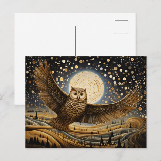 Whimsical Schuur Uil in de Magische Hemel Briefkaart (Voorkant / Achterkant)