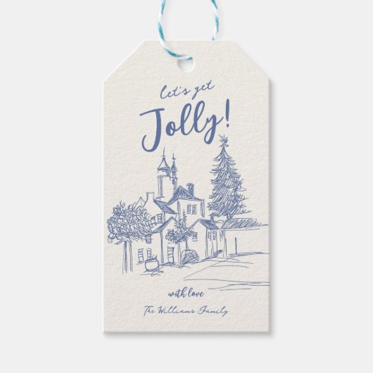 Whimsical Scribble Vintage Kerstmis Cadeaulabel (Voorkant)