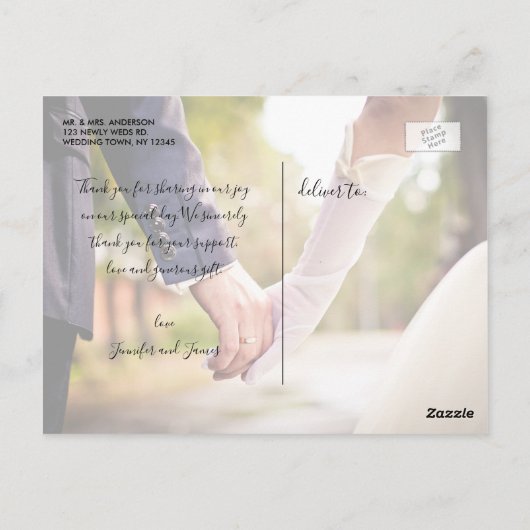 Whimsical Script 2 foto rustieke bruiloft Dank u Briefkaart (Achterkant)