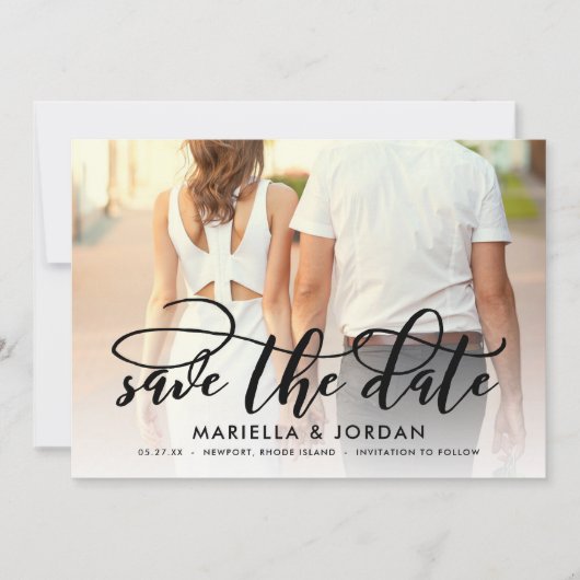 Whimsical Script Black Full Photo Save the Date Kaart (Voorkant)