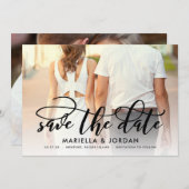 Whimsical Script Black Full Photo Save the Date Kaart (Voorkant / Achterkant)