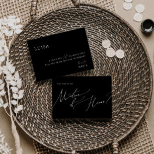 Whimsical Script Black Matron of Honor Kaart