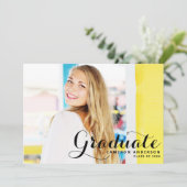 Whimsical Script | Black Photo Afstuderen Announce Kaart (Staand voorkant)