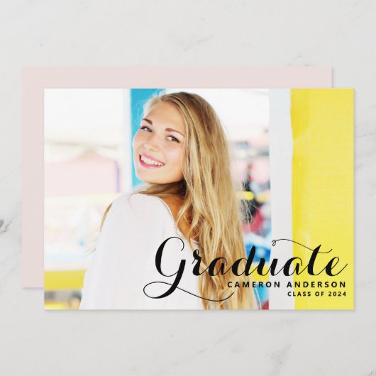 Whimsical Script | Black Photo Afstuderen Announce Kaart (Voorkant / Achterkant)