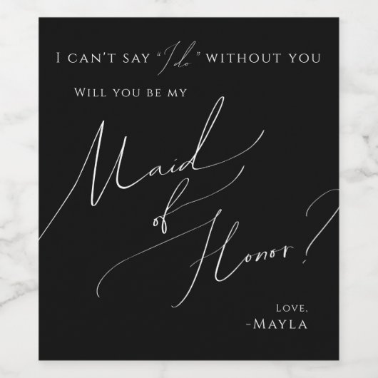 Whimsical Script Black | Voorstel van het geachte  Wijn Etiket (Enkel label)