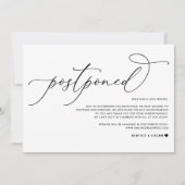 Whimsical Script Black Wedding Postponement Aankondiging (Voorkant)