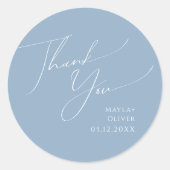 Whimsical Script | Blauw bedankt voor je bruiloft Ronde Sticker (Voorkant)